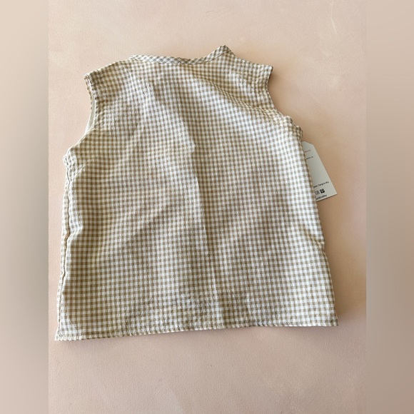 NWT - Handmade Button Down Sleeveless Top/Vest - Tan & Cream Gingham - Size 3-4T - Picture 4 of 6